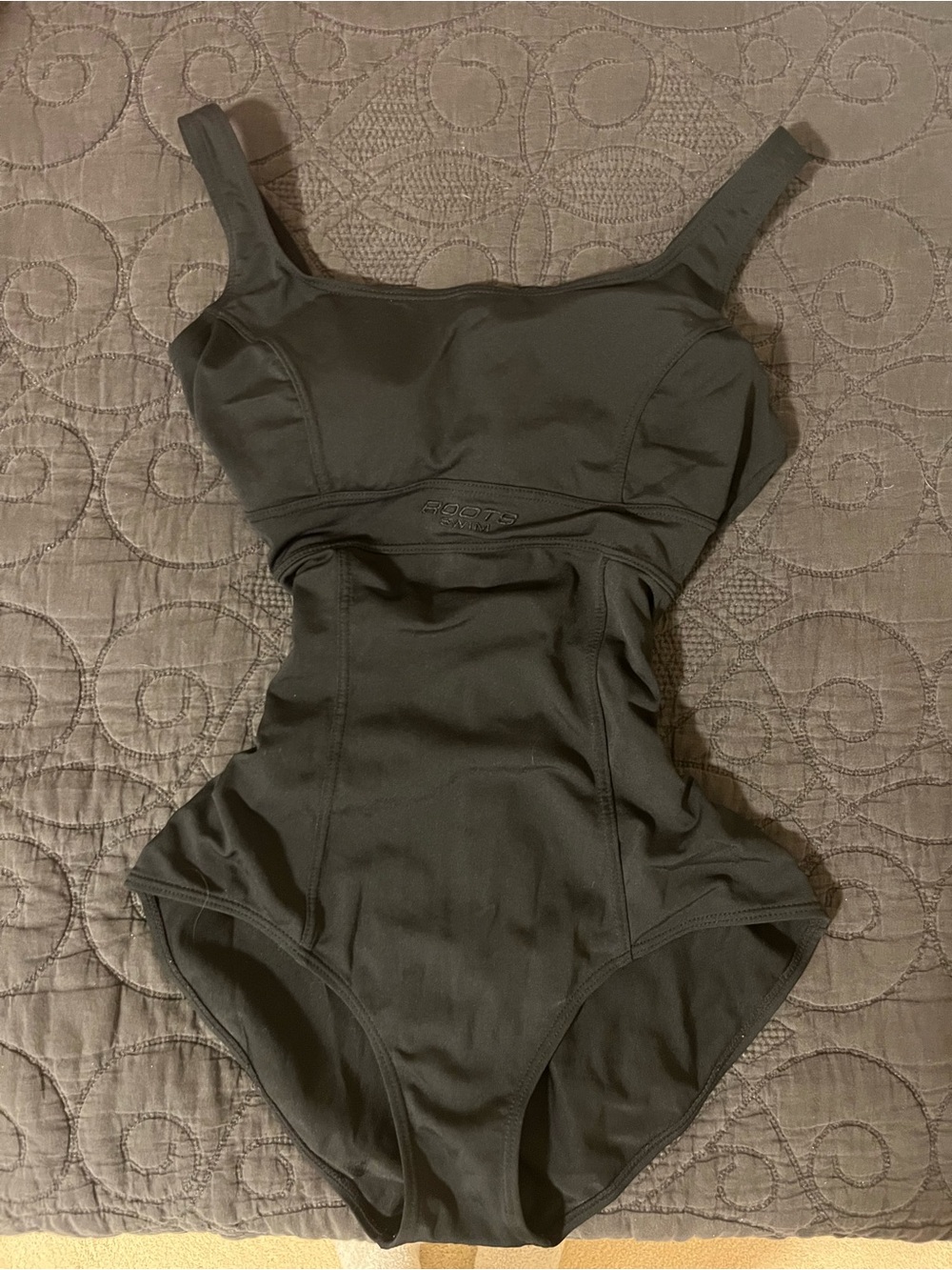 Roots Girls One-Piece Swimsuit in Charcoal Black